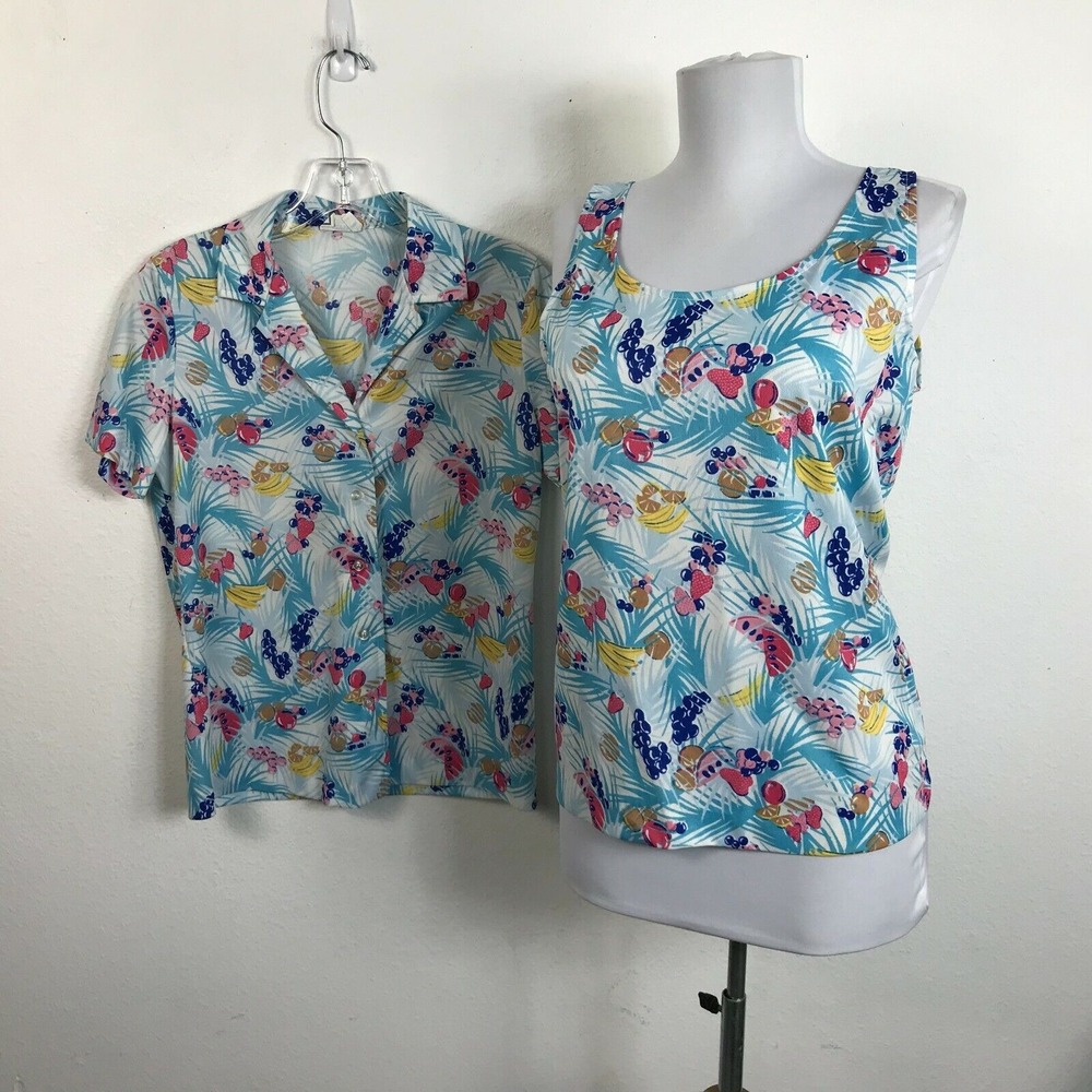 Vintage 1970s Hawaiian Shirt Shell Set Size S/M Multicolor Fruit‎ Short Sleeve